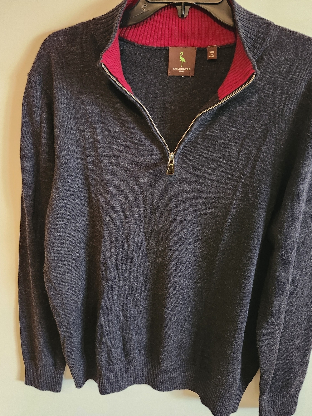 TailorByrd Men's Navy Half-Zip Sweater with Red Trim